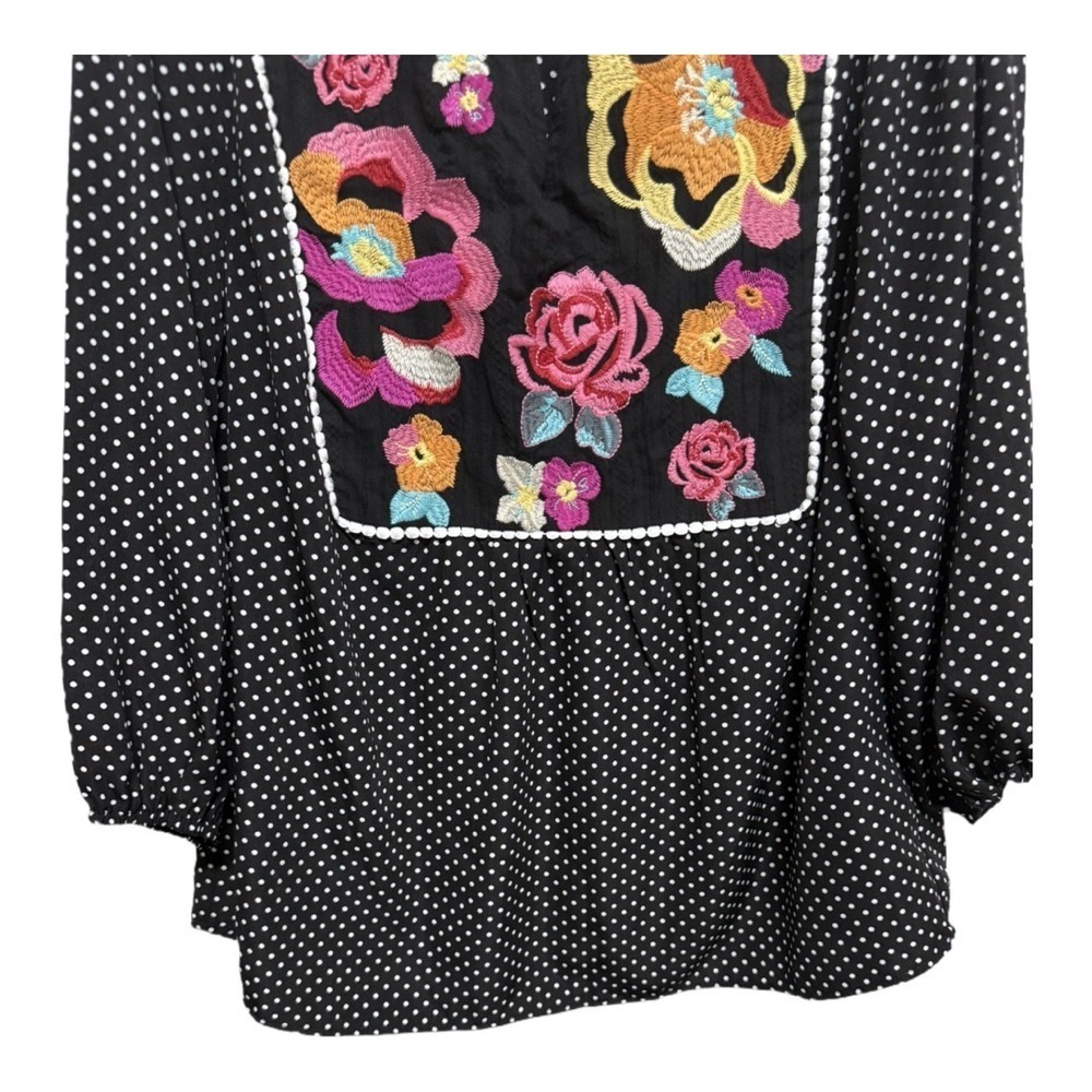 Savanna Jane Polka Dot Embroidered Floral Blouse Long Sleeve Boho Size Medium - Picture 4 of 7